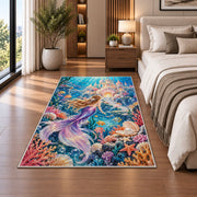 Underwater Castle Mermaid Rug in a bedroom beside the bed