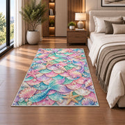 Mermaid Scales and Shells Pattern Rug in a bedroom beside the bed
