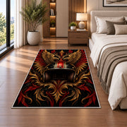 Winged Motorcycle Helmet Rug in a bedroom beside the bed
