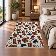 Equestrian Gear Pattern Rug in a bedroom beside the bed