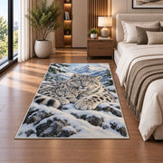 Snow Leopard Mother and Cub Rug in a bedroom beside the bed
