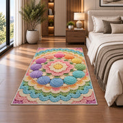 Circle of Yarn Balls Rug in a bedroom beside the bed