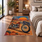 Chopper on Desert Highway Rug in a bedroom beside the bed