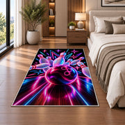 Neon Bowling Rug in a bedroom beside the bed