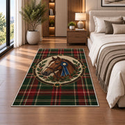 Tartan Horse Medallion Rug in a bedroom beside the bed