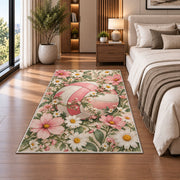 Volleyball and Wildflowers Rug in a bedroom beside the bed