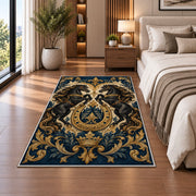 Heraldic Rearing Horses Rug in a bedroom beside the bed