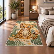 Cute Leopard Cub Nursery Rug in a bedroom beside the bed