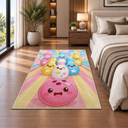 Cute Cartoon Bowling Pins Rug in a bedroom beside the bed