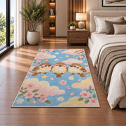 Cute Birds Nursery Rug in a bedroom beside the bed