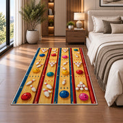 Bowling Alley Top View Rug in a bedroom beside the bed