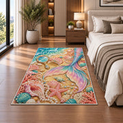 Mermaid Tail and Vanity Shells Rug in a bedroom beside the bed