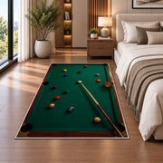Billiards and Whiskey Rug in a bedroom beside the bed