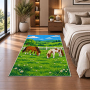 Horses Grazing by Fence Rug in a bedroom beside the bed