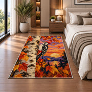 Woodpecker on Birch Rug in a bedroom beside the bed