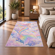 Rainbow Mermaid Rug in a bedroom beside the bed