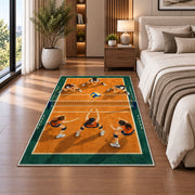 Volleyball Team on Court Rug in a bedroom beside the bed