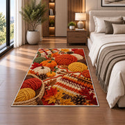 Autumn Yarn Rug in a bedroom beside the bed
