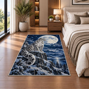 Snow Leopard Under Full Moon Rug in a bedroom beside the bed