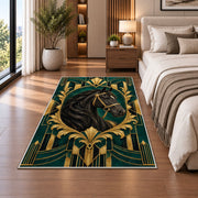 Art Deco Horse Rug in a bedroom beside the bed
