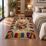 Striped Scarf Border Yarn Rug in a bedroom beside the bed