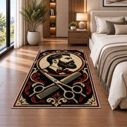 bearded gentleman barber rug in a bedroom beside the bed