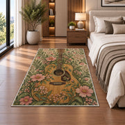 boho guitar and wildflowers rug in a bedroom beside the bed