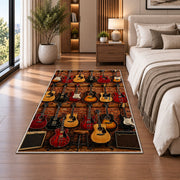 guitar shop wall rug in a bedroom beside the bed