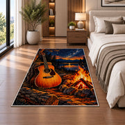 campfire guitar night rug in a bedroom beside the bed