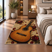 classical guitar sheet music rug in a bedroom beside the bed