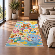kids animal band rug in a bedroom beside the bed