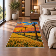 power lines wheat field rug in a bedroom beside the bed
