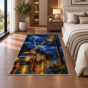 storm lineman bucket truck rug in a bedroom beside the bed