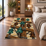 vintage glass insulator rug in a bedroom beside the bed