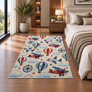 Airplane Pattern Rug in a bedroom beside the bed