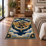 Pilot Wings Rug in a bedroom beside the bed