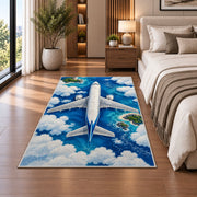 Airplane Top View Rug in a bedroom beside the bed