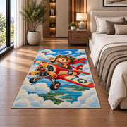 Teddy Bear Pilot Rug in a bedroom beside the bed