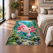 Axolotl Lake Rug in a bedroom beside the bed