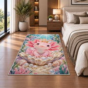 Axolotl Princess Rug in a bedroom beside the bed