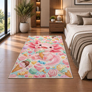 Axolotl Ice Cream Rug in a bedroom beside the bed