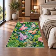 Axolotl Pond Rug in a bedroom beside the bed