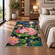 Sleeping Axolotl Rug in a bedroom beside the bed