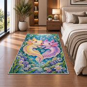 Axolotl Love Rug in a bedroom beside the bed