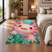 Big Axolotl Face Rug in a bedroom beside the bed