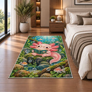 Axolotl Reading Book Rug in a bedroom beside the bed