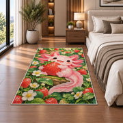 Axolotl Strawberry Rug in a bedroom beside the bed