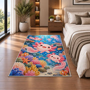 Axolotl Ocean Rug in a bedroom beside the bed