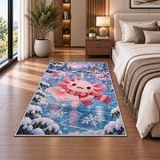 Winter Axolotl Rug in a bedroom beside the bed