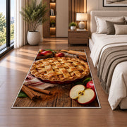 Apple pie rug in a bedroom beside the bed